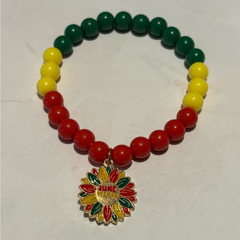 Juneteenth Colorful Beaded Bracelet with Flower Charm